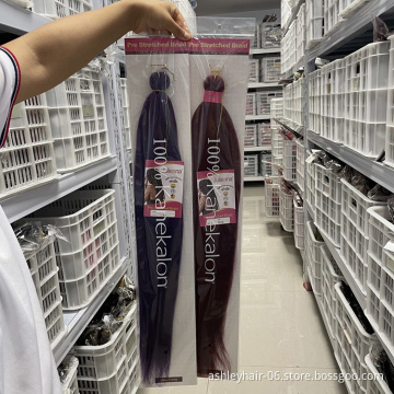 100% Kanekalon Pre Stretch Easy 52Inch 90G Synthetic Prestretched Three Color Bulk Custom Packaging Pre-Stretched Braiding Hair
